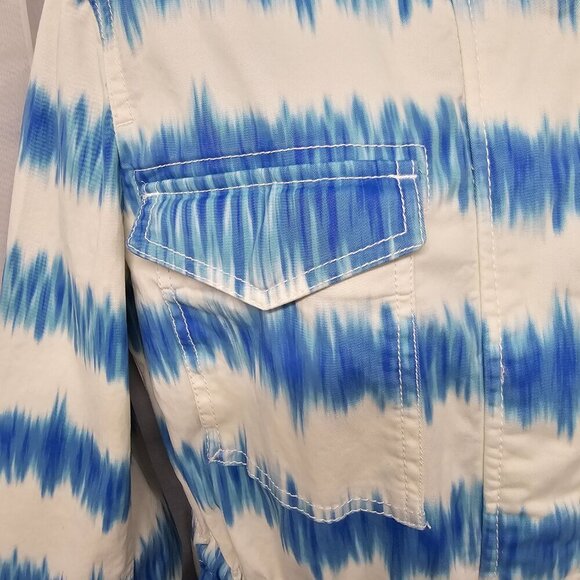Style & Co Blue White Grungy Striped Utility Jacket Beach M - Picture 5 of 15